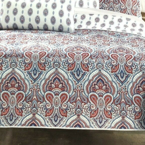 New Williamstown Paisley cotton Queen Quilt red white blue Americana boho - Picture 1 of 6